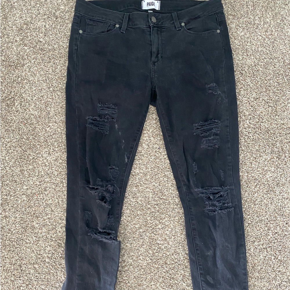 Distressed black Paige denim skinny leg size 30